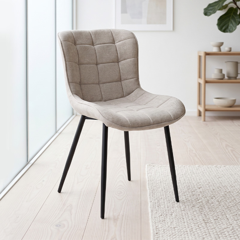 Chiara Megapap fabric dining chair in beige color with black metal leg 48x58x81cm.