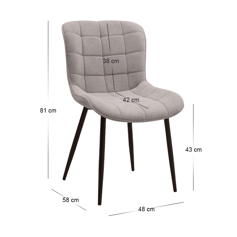 Chiara Megapap fabric dining chair in beige color with black metal leg 48x58x81cm.