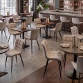 Chiara Megapap fabric dining chair in beige color with black metal leg 48x58x81cm.