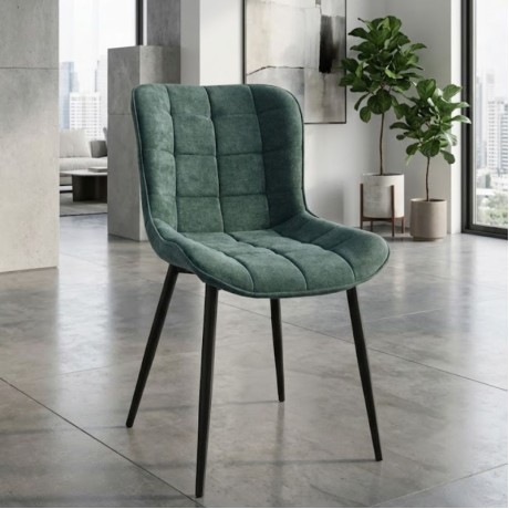 Chiara Megapap fabric dining chair in green color with black metal leg 48x58x81cm.