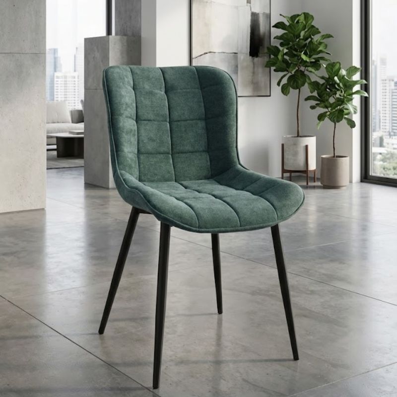 Chiara Megapap fabric dining chair in green color with black metal leg 48x58x81cm.