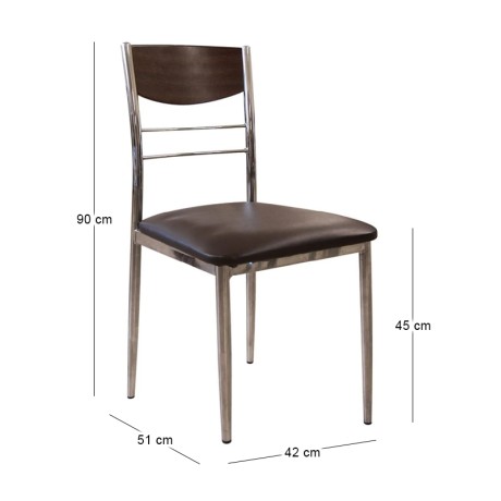 Dino chair with metallic frame and Pvc coating in brown color 42x51x90cm.