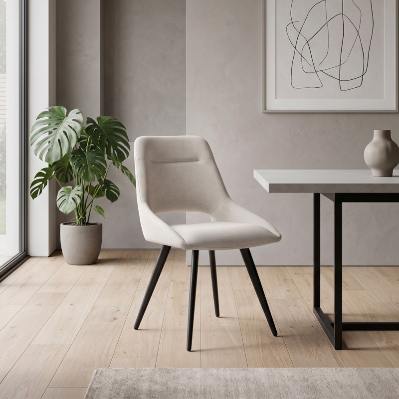 Firenze Megapap fabric dining chair in beige color with black metal legs 51x60x81cm.