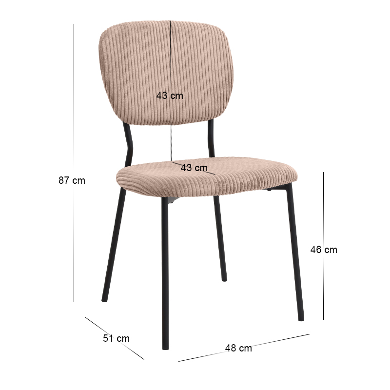 Kevin Megapap fabic dining chair in mocha color with black metal legs 48x51x87cm.