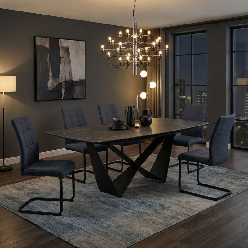 Laura Megapap fabric dining chair  in anthracite color with black metal base 42x58x98cm.
