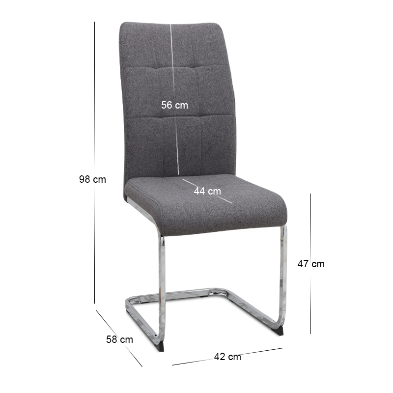 Laura Megapap fabric dining chair  in grey color with chrome metal base 42x58x98cm.