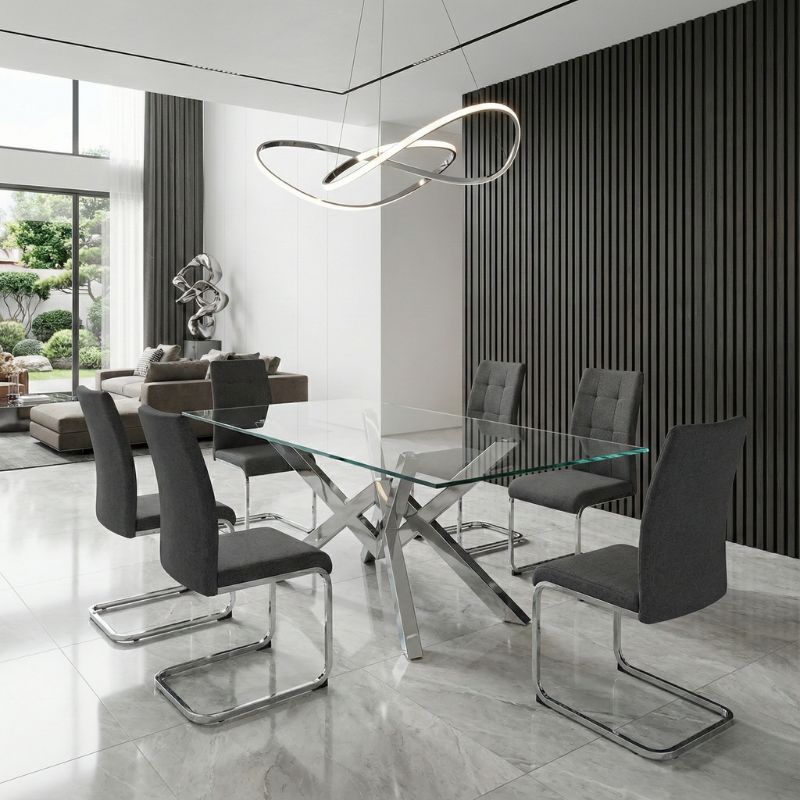 Laura Megapap fabric dining chair  in grey color with chrome metal base 42x58x98cm.