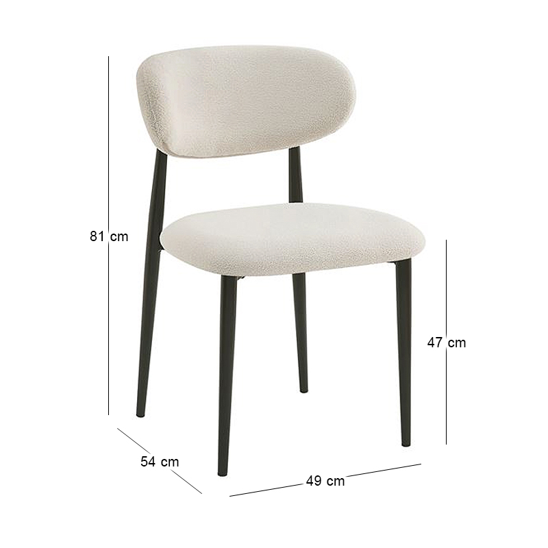 POINT Chair Black Metal, Teddy White Fabric
