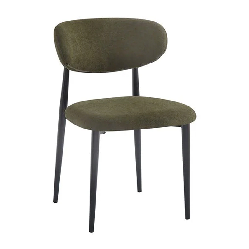 POINT Chair Black Metal, Teddy Olive Green Fabric
