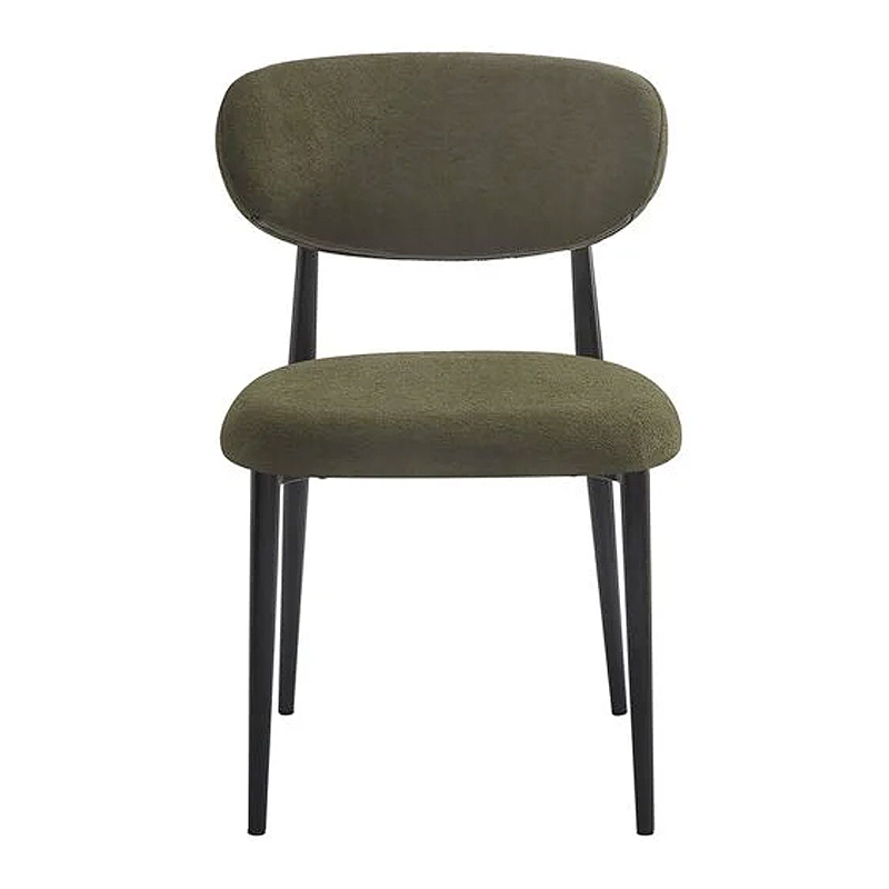 POINT Chair Black Metal, Teddy Olive Green Fabric