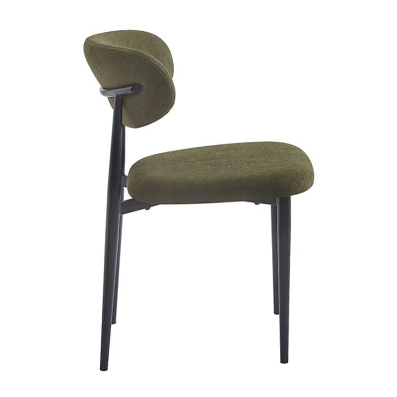 POINT Chair Black Metal, Teddy Olive Green Fabric