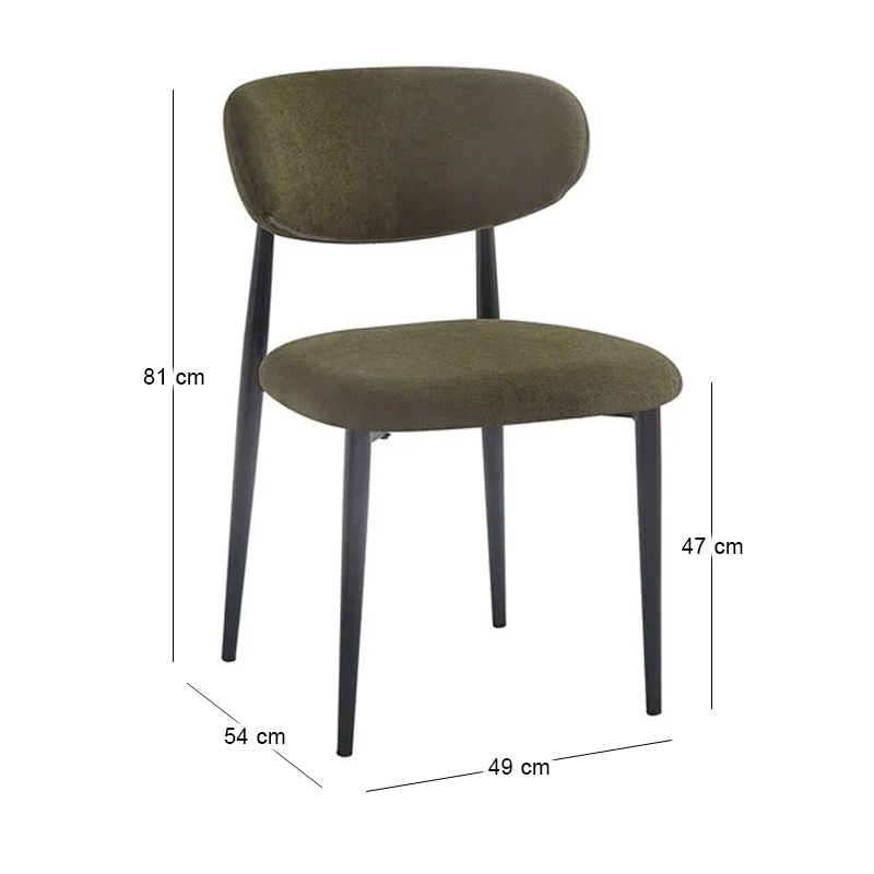 POINT Chair Black Metal, Teddy Olive Green Fabric