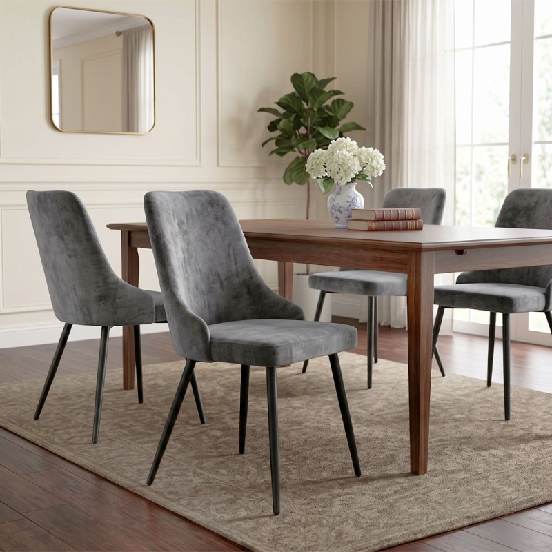 Roberta Megapap fabric dining chair in grey color with black metal legs 46x62x91cm.