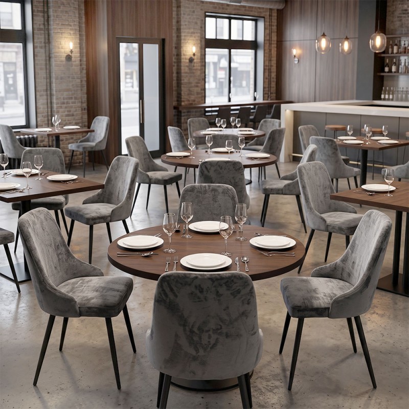 Roberta Megapap fabric dining chair in grey color with black metal legs 46x62x91cm.