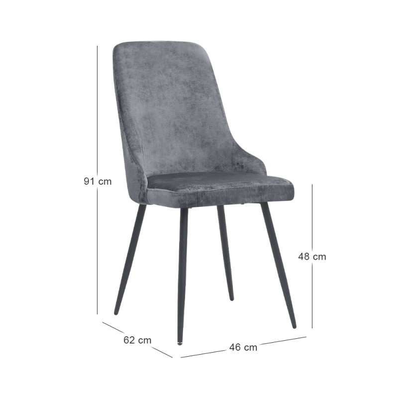 Roberta Megapap fabric dining chair in grey color with black metal legs 46x62x91cm.