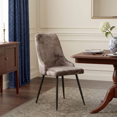 Roberta Megapap fabric dining chair in beige-brown color with black metal legs 46x62x91cm.