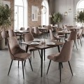 Roberta Megapap fabric dining chair in beige-brown color with black metal legs 46x62x91cm.
