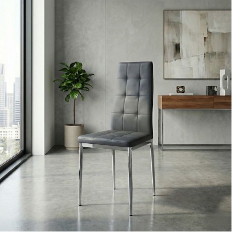 Rosa Megapap PU Leather dining chair in grey color with chrome metal leg 41x48x98cm.