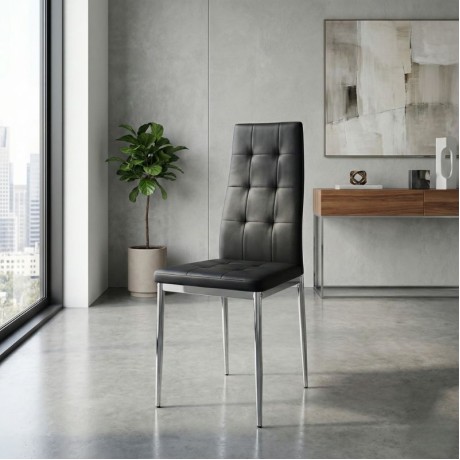 Rosa Megapap PU Leather dining chair in black color with chrome metal leg 41x48x98cm.