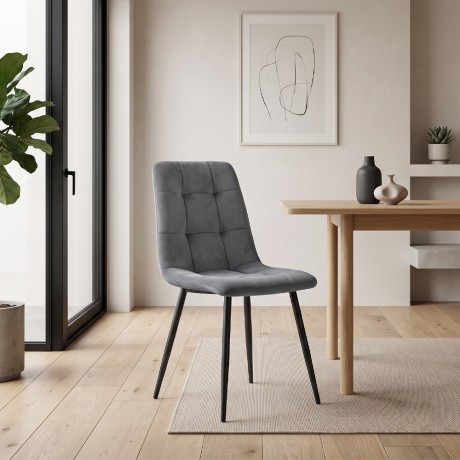 Tito Megapap velvet dining chair in anthracite color with black metal legs 44x55x88cm.