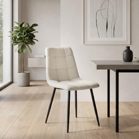 Tito Megapap velvet dining chair in cream color with black metal legs 44x55x88cm.