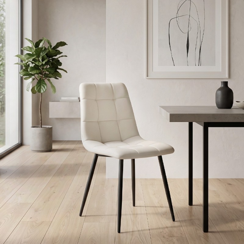 Tito Megapap velvet dining chair in cream color with black metal legs 44x55x88cm.