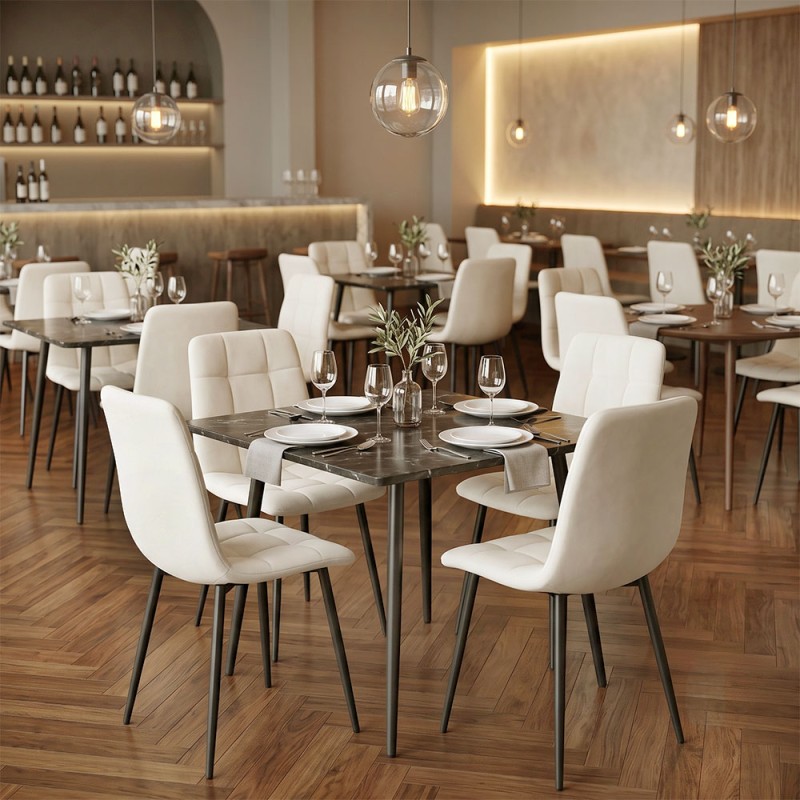 Tito Megapap velvet dining chair in cream color with black metal legs 44x55x88cm.