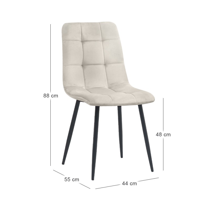 Tito Megapap velvet dining chair in cream color with black metal legs 44x55x88cm.