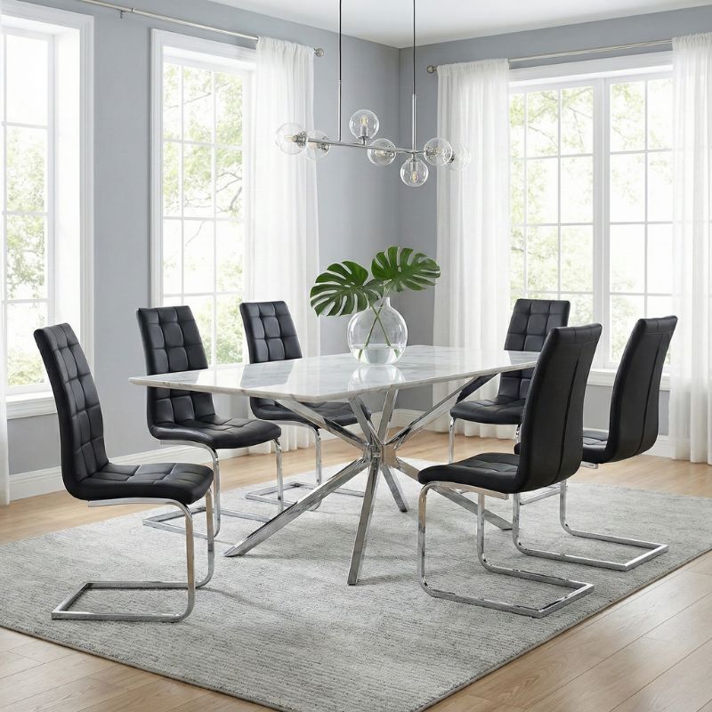 Vela Megapap PU Leather dining chair in black color with chrome base 41x61x107cm.