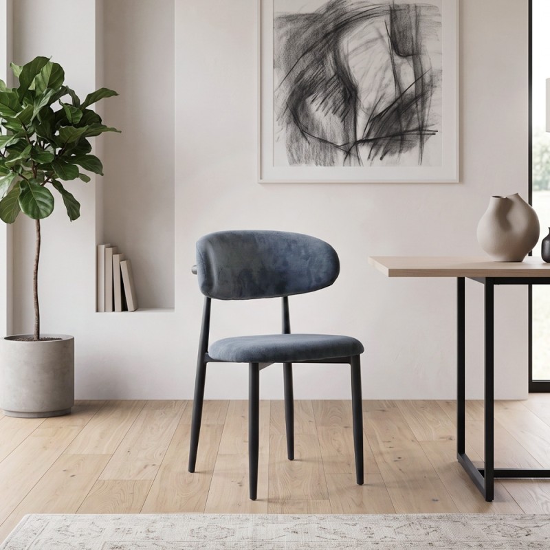 Viking Megapap fabric dining chair in anthracite color with black metal legs 46x53x80cm.