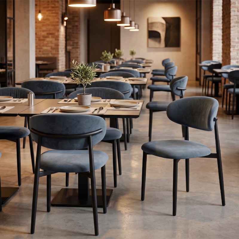 Viking Megapap fabric dining chair in anthracite color with black metal legs 46x53x80cm.