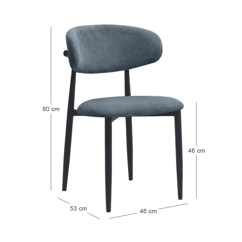 Viking Megapap fabric dining chair in anthracite color with black metal legs 46x53x80cm.