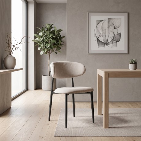 Viking Megapap fabric dining chair in beige color with black metal legs 46x53x80cm.