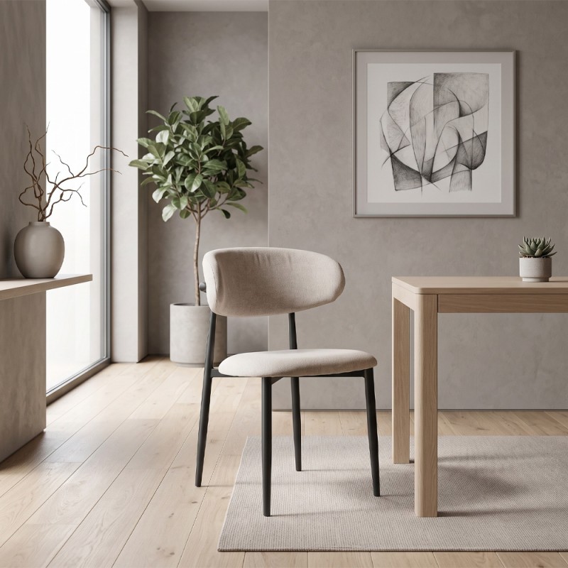 Viking Megapap fabric dining chair in beige color with black metal legs 46x53x80cm.