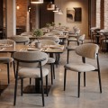 Viking Megapap fabric dining chair in beige color with black metal legs 46x53x80cm.