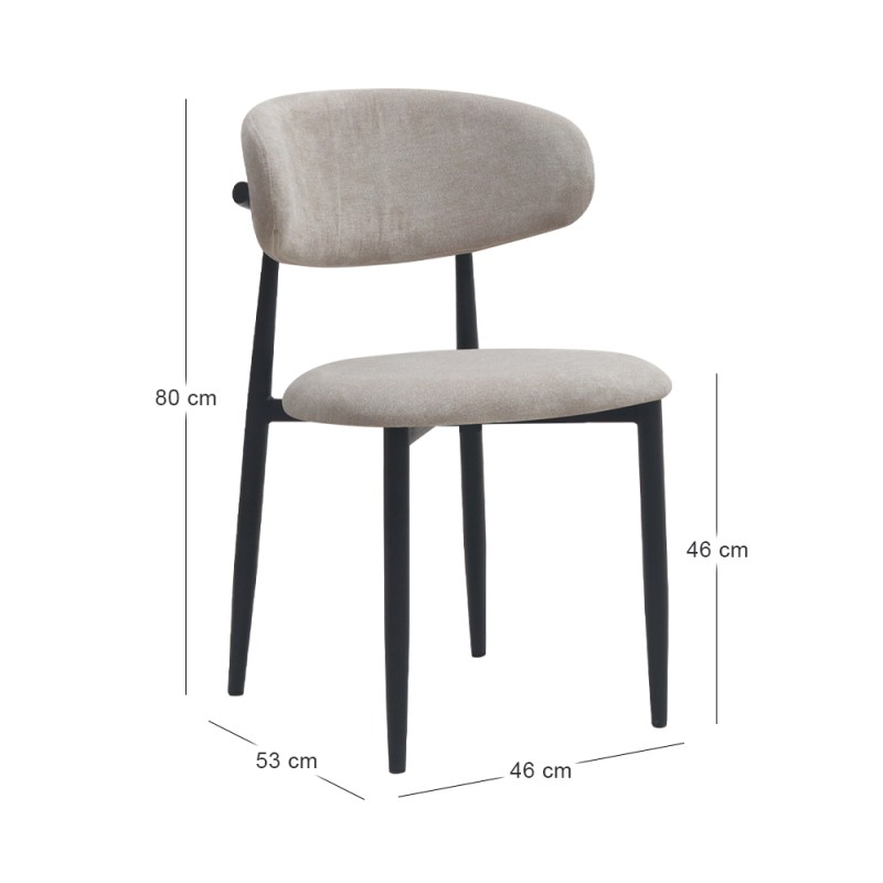 Viking Megapap fabric dining chair in beige color with black metal legs 46x53x80cm.