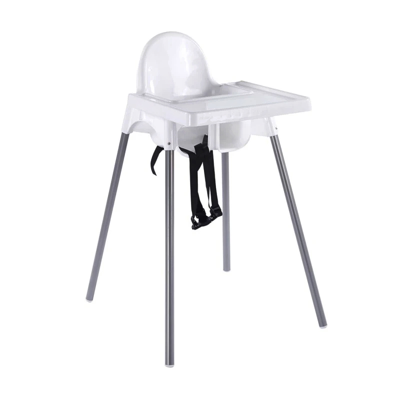 BABY Highchair with tray, PP White, Metal Grey