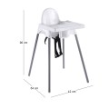 BABY Highchair with tray, PP White, Metal Grey