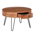 KARIM-W Coffee Table d.70x42 (1-Drawer) Acacia Natural Finish (Black Paint)