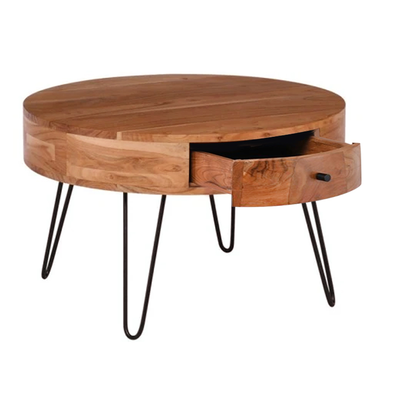 KARIM-W Coffee Table d.70x42 (1-Drawer) Acacia Natural Finish (Black Paint)