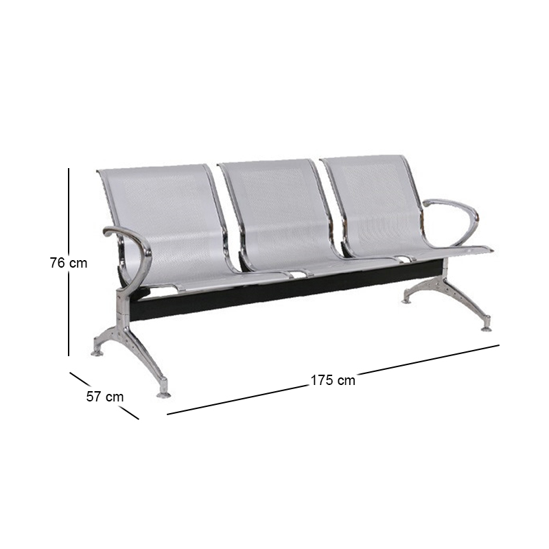 Waiting Seat 3-Seater Steel Mesh Grey (Chrome Frame)