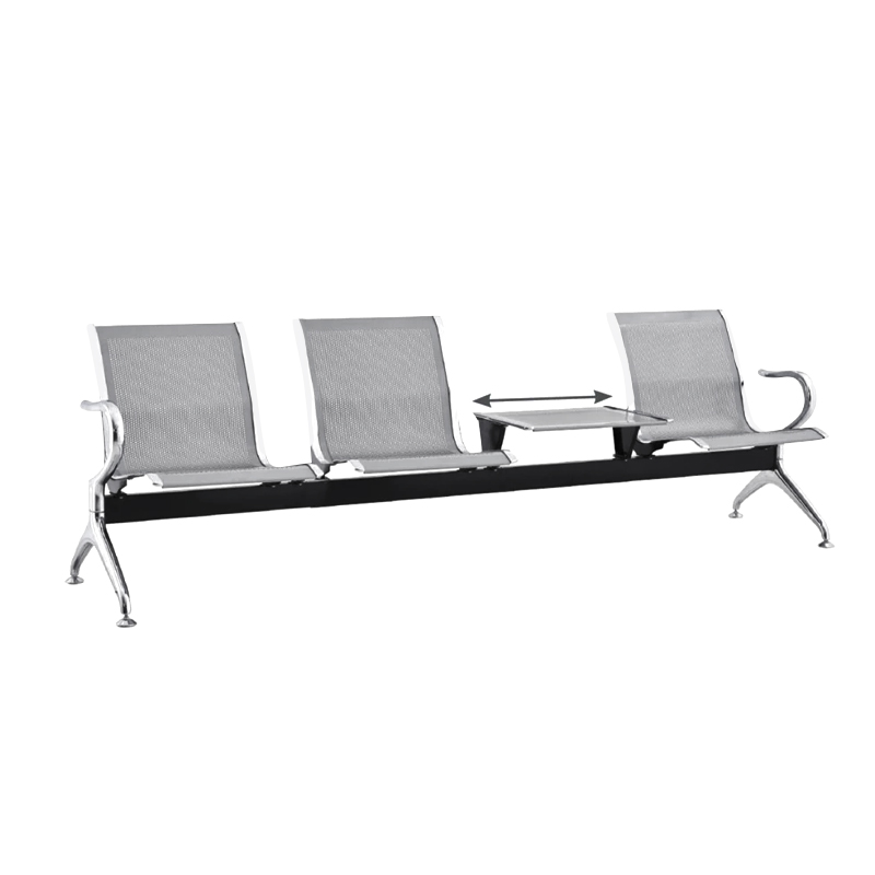 Waiting Seat 3-Seater + Table Steel Mesh Grey (Chrome Frame)