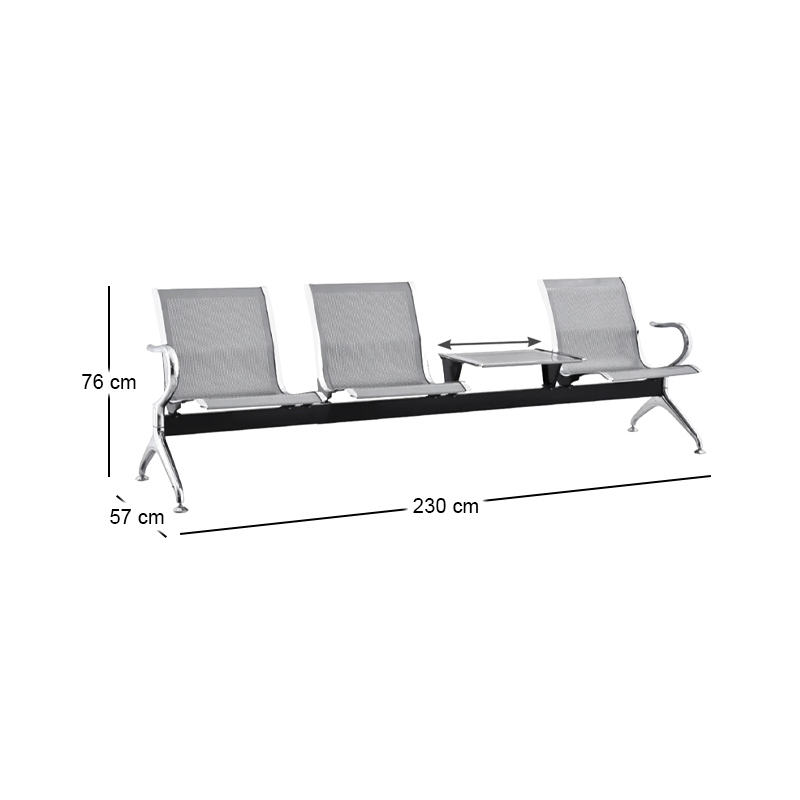 Waiting Seat 3-Seater + Table Steel Mesh Grey (Chrome Frame)
