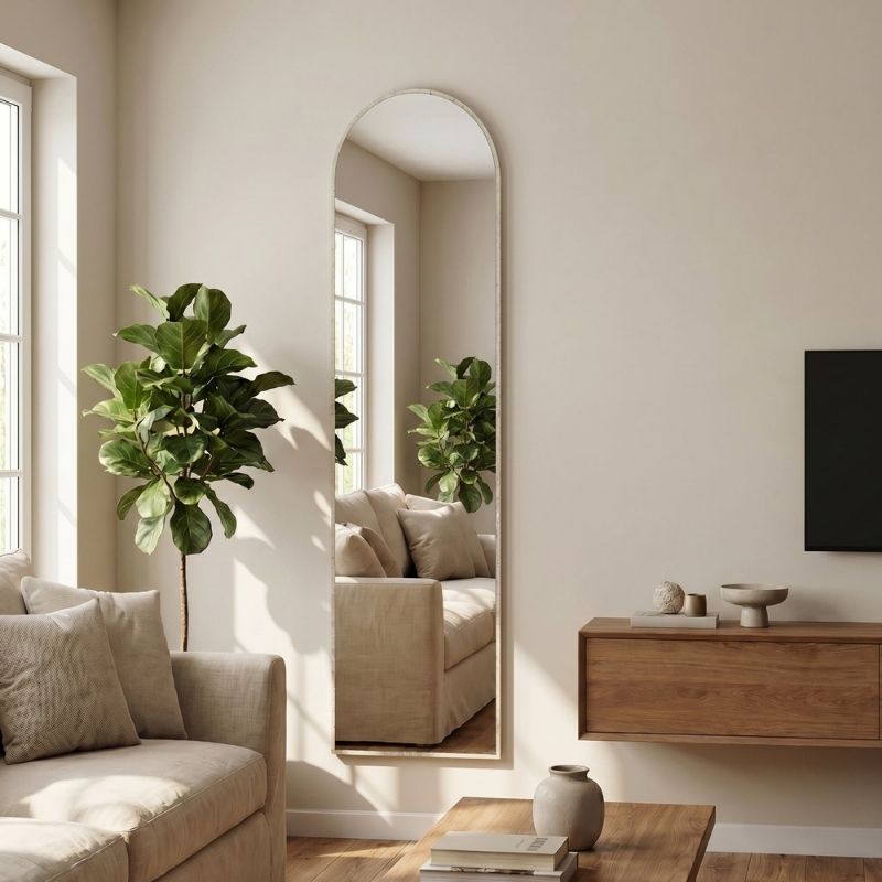 Agalu Megapap melamine floor and wall mirror in travertine color 40x150cm.