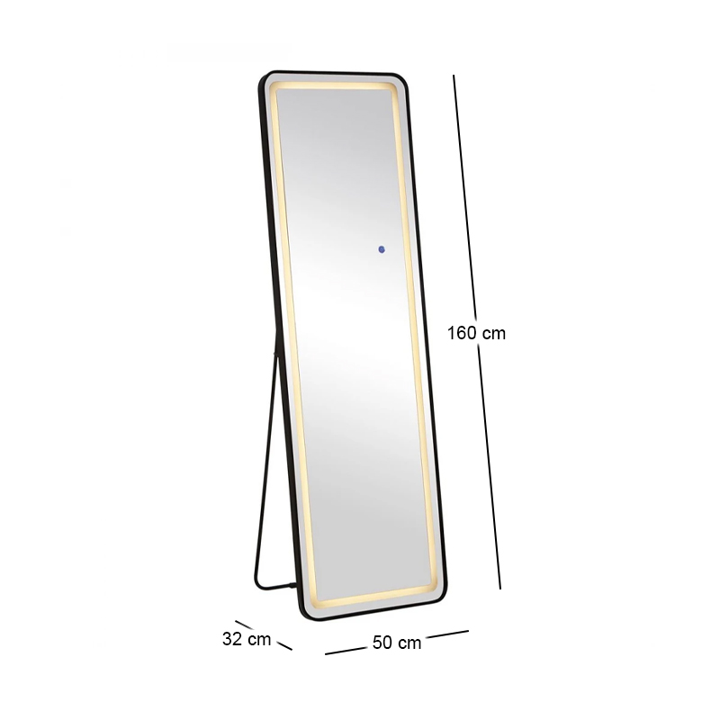 LED-7 Floor-Wall Mirror 50x160cm, Aluminum Black, Illuminated