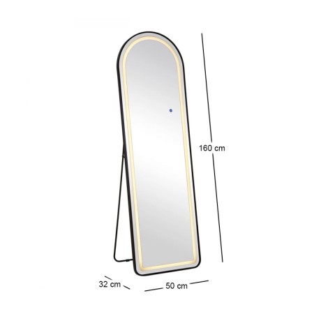 LED-8 Floor-Wall Mirror Oval 50x160cm, Aluminum Black, Illuminated