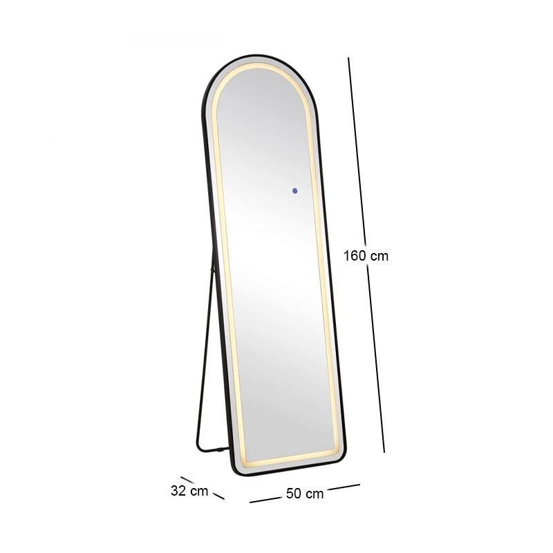 LED-8 Floor-Wall Mirror Oval 50x160cm, Aluminum Black, Illuminated