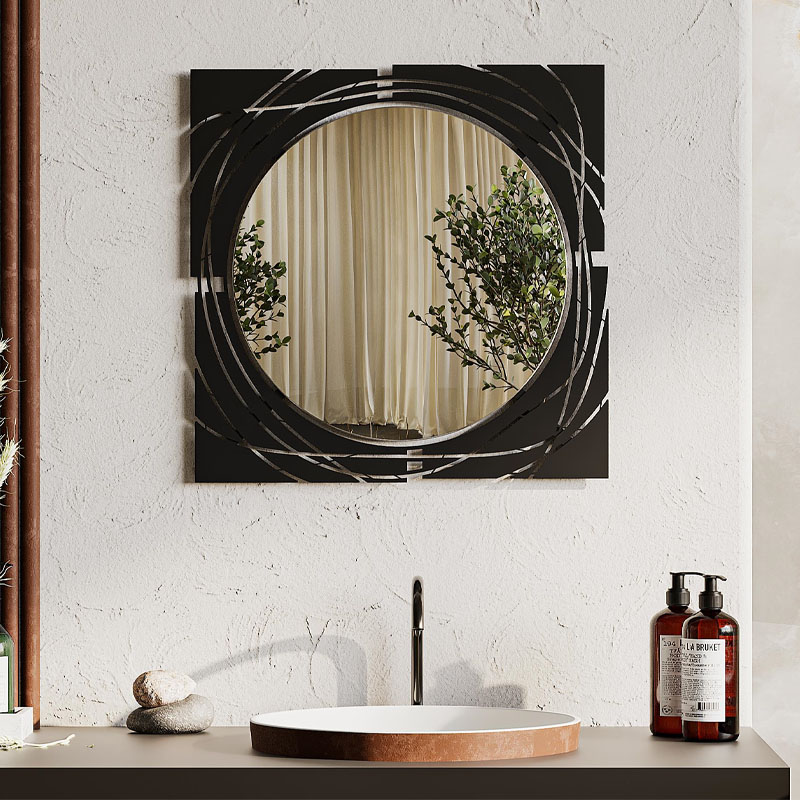 Hulla Megapap metal wall mirror in black color 55.6x2x55.6cm.