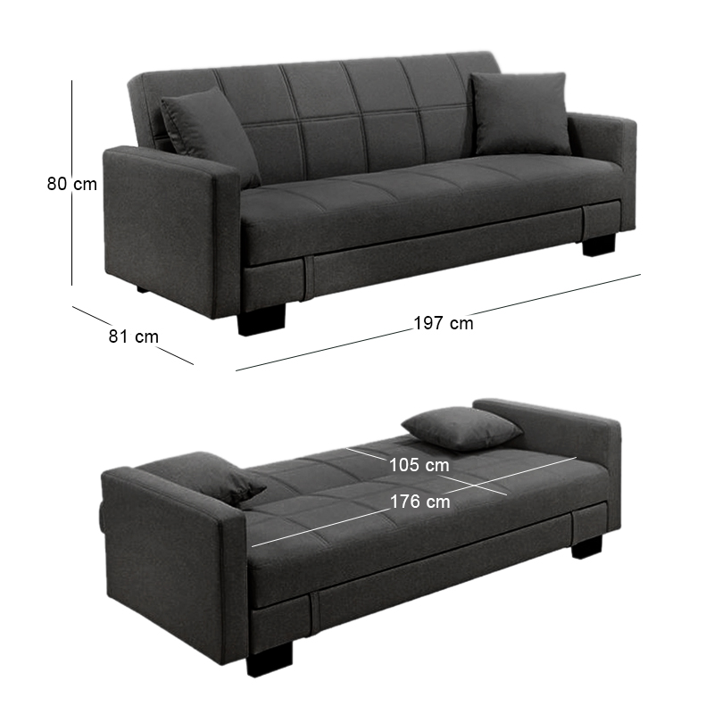 KELSO Sofabed w/Storage Fabric Black