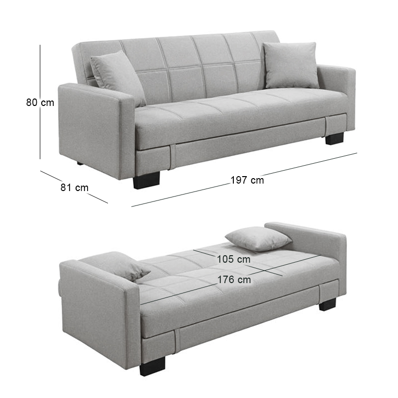 KELSO Sofabed w/Storage Fabric Light Grey